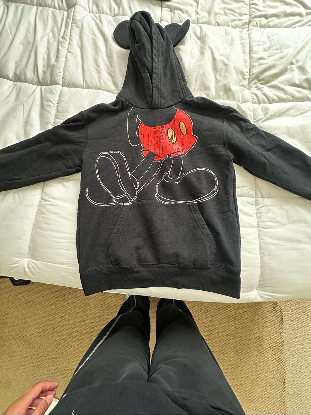 Disney Black Hoodie with Red Mickey Graphic and Ear Hood